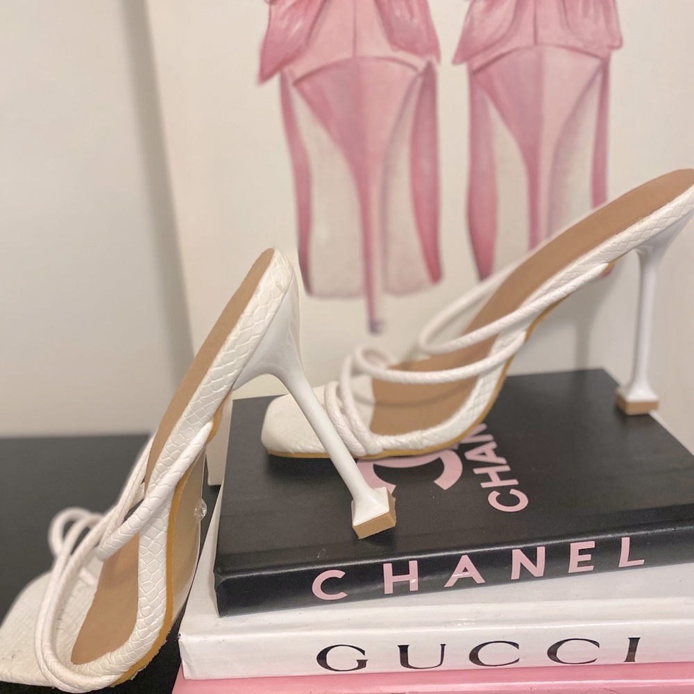 Snake skin white heels